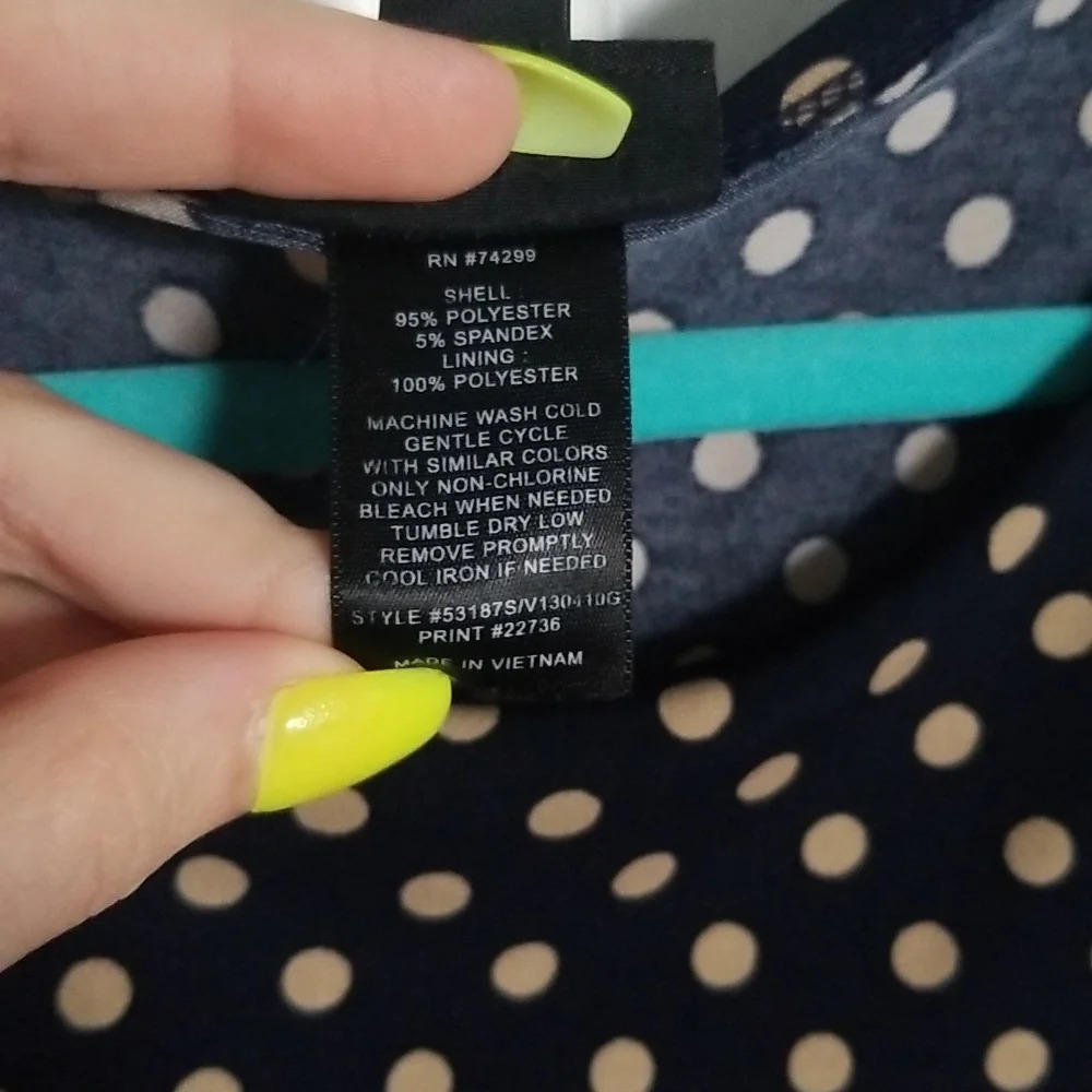Enfocus Studio 4P Navy Blue and Khaki polka dot fit-to-flare dress. - Picture 8 of 8